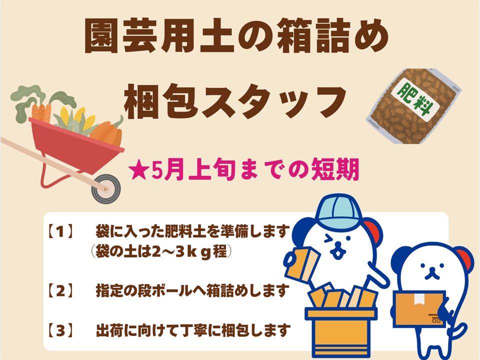 ＼派遣社員～50代活躍中／前払い可♪忍海駅近くで園芸用の土の箱詰...